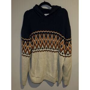 OLD NAVY Patterned Pullover Sweater Hoodie Fair Isle Winter Blue Orange Large